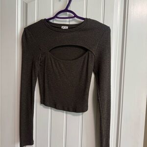 Garage Black Ribbed Long Sleeve Crop Top
